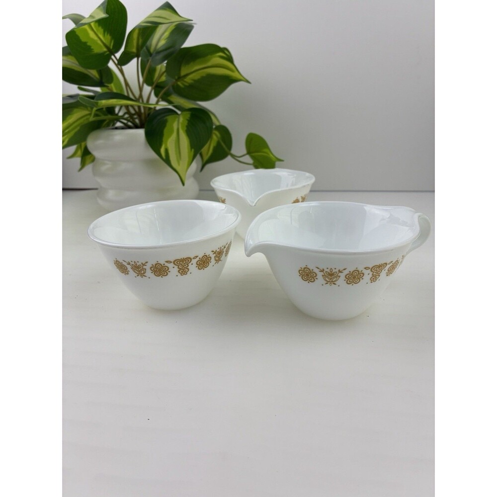 Vintage Corelle Butterfly Gold Cream Sugar Bowl Dish Set 3pc Creamer Coffee Tea